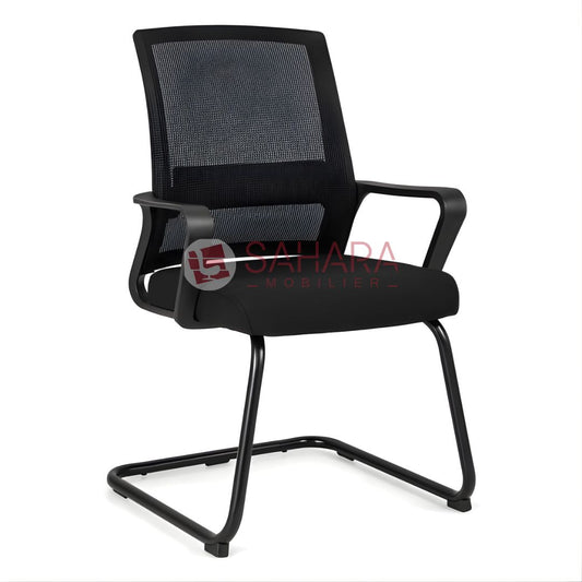 Modèle : Fauteuil visiteur en mesh ergonomique

Structure : Châssis luge en acier haute résistance, finition peinture époxy anti-rayures

Assise : Mousse haute densité (28–32 kg/m³) pour un confort prolongé

Revêtement d’assise : Tissu résistant, anti-abrasion

Dossier : Dossier en mesh respirant, conçu pour favoriser la circulation de l’air et offrir un excellent soutien lombaire
