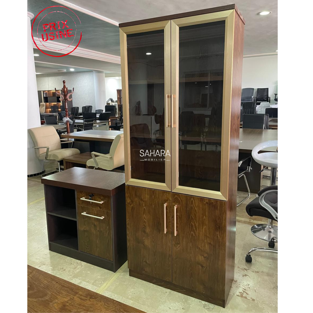 Pack Bureau CUSTOMIZE ( Bureau 160cm + Retour mobile +Caisson + Armoire Bibliothèque + Ensemble Fauteuils) Réf B3637