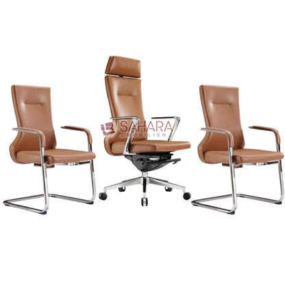 Ce pack de fauteuils en simili cuir haut de gamme est conçu pour équiper les bureaux de direction, salles de réunion et espaces d’accueil. Il allie design élégant, confort ergonomique et robustesse, répondant parfaitement aux besoins des entreprises, administrations et professionnels.