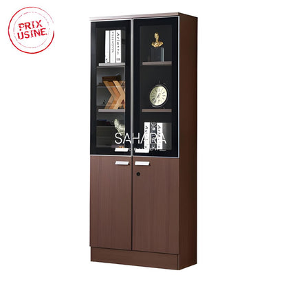 Pack MINSHUKU ( Bureau 220cm + Pack fauteuils + Table basse + Armoire Haute Vitres ) Réf B3585
