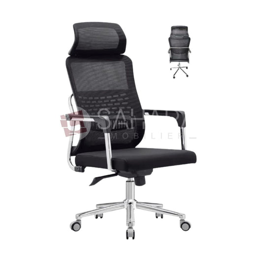 Structure métallique chromée robuste
Accoudoirs fixes avec support métallique et manchettes rembourrées
Finition élégante et moderne adaptée aux bureaux de direction