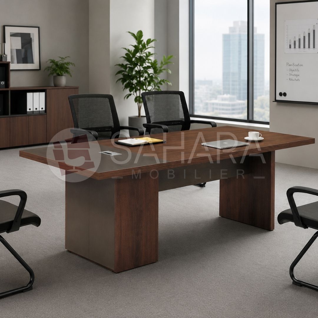 Table de réunion moderne au design sobre et élégant, idéale pour les salles de réunion, espaces de conférence et bureaux de direction.