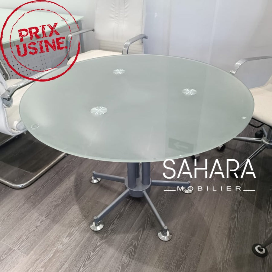 Table de reunion ronde en verre 105 cm Réf. B2701 – Sahara Mobilier