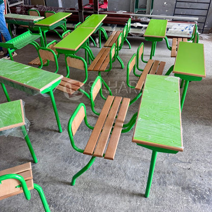 Pupitre scolaire biplace avec casier perforé  A0512