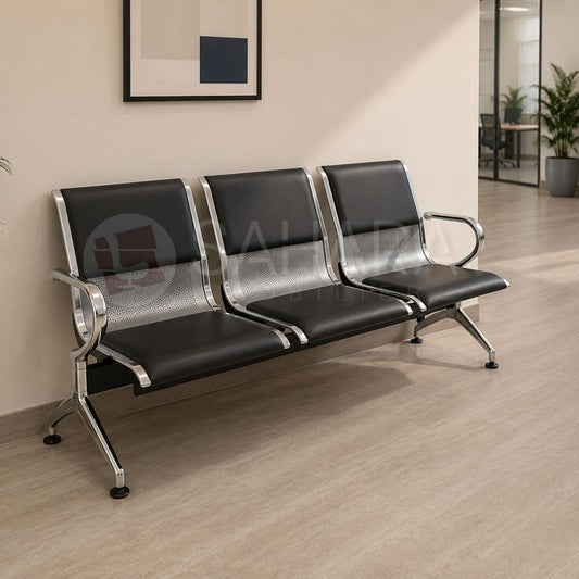Banquette de réception 3 places chromé avec 2 accoudoirs Réf. B2024