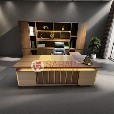 Bureau de direction avec retour et caisson de rangement intégré"