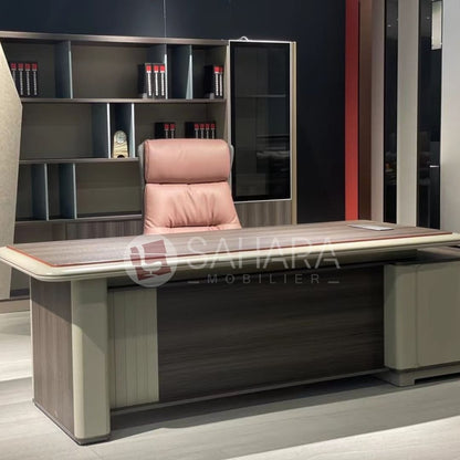 bureau de direction MDF, bureau PDG Maroc, bureau exécutif haut de gamme, bureau de direction design, bureau manager, mobilier de direction, bureau professionnel MDF, bureau avec rangement, mobilier de bureau Maroc, Sahara Mobilier.