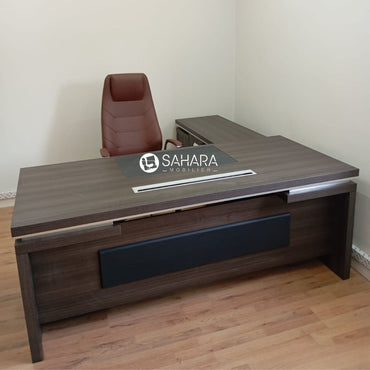 Bureau présidentiel avec retour et caisson mobile en bois MDF Passe câble en aluminium 