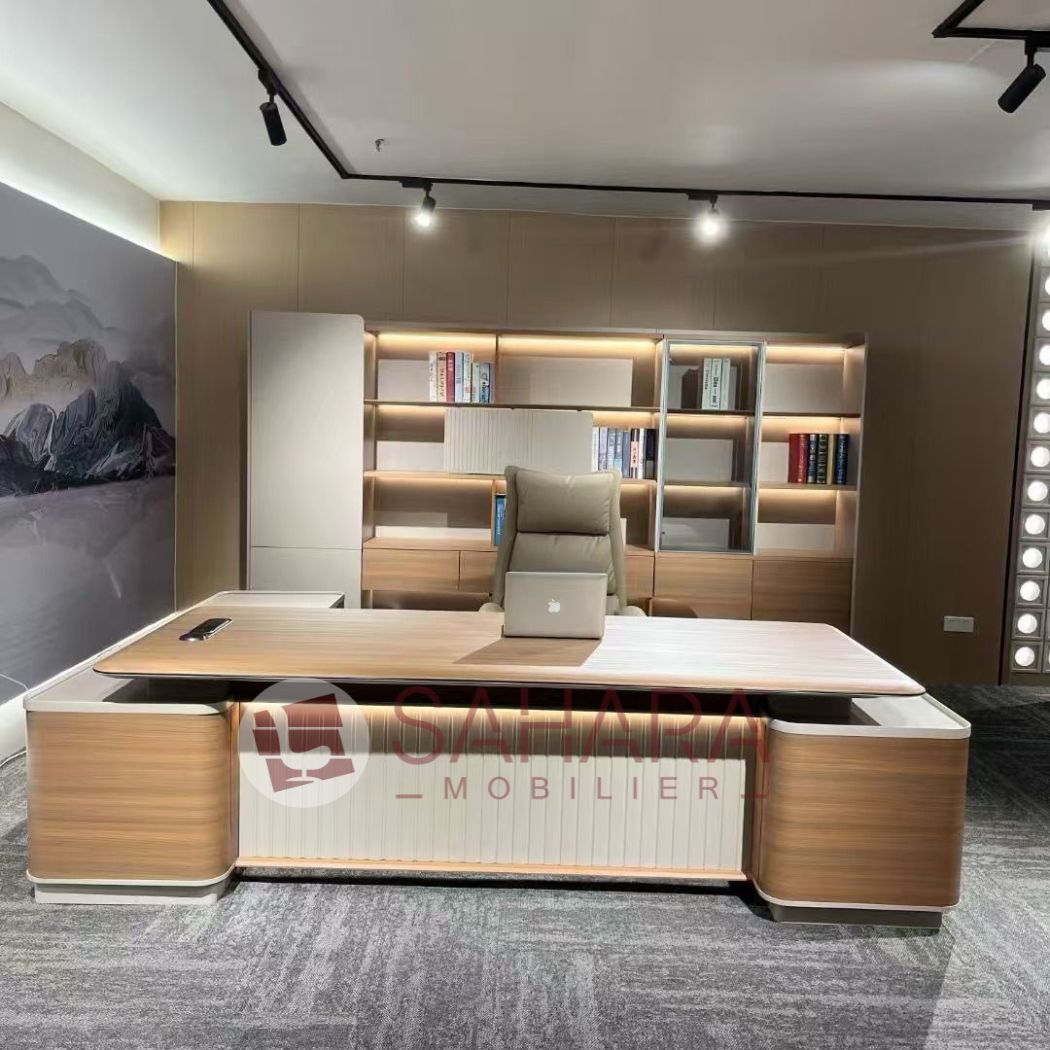 bureau de direction en bois avec retour fixe, 