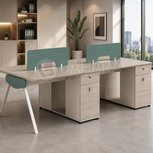 découvrez notre bureau open space 4 positions avec caisson fixe élégant de Sahara Mobilier