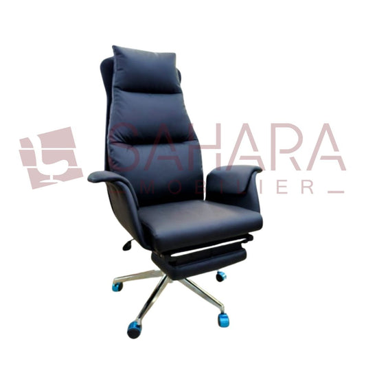Fauteuil de direction avec repose pied intégré réglable pour un confort optionnel, la têtière est intégré pour le soutien total du dos et tête