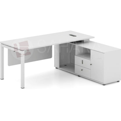 Bureau de direction blanc avec caisson latéral et voile de fond Réf C1347