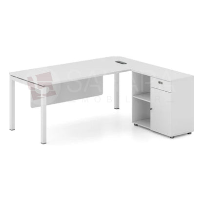 Bureau professionnel blanc avec retour et caisson de rangement Réf C1348