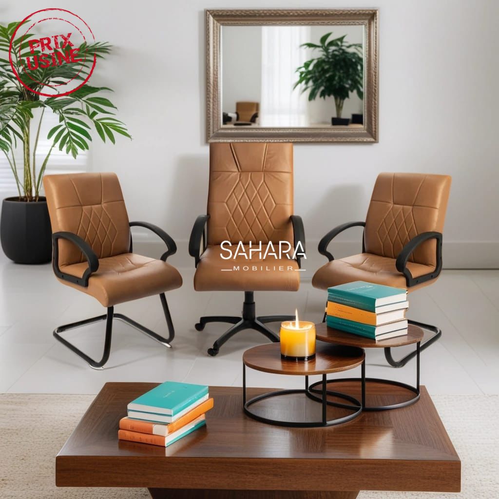 pack de trois fauteuil en simili cuir avec accoudoirs en PVC