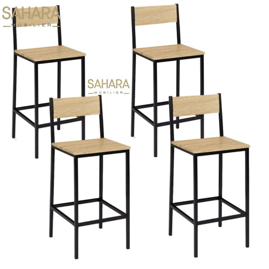LOT DE 4 TABOURETS DE BAR DETROIT AVEC DOSSIER CHAISE DE CUISINE DESIGN INDUSTRIEL Réf B3015