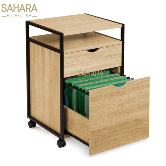 CAISSON DE BUREAU SUPPORT IMPRIMANTE 2 TIROIRS DESIGN INDUSTRIEL Réf B2762