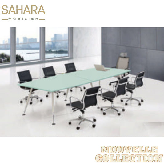 Table de réunion DESIGN  en verre piètement métal Réf B2699