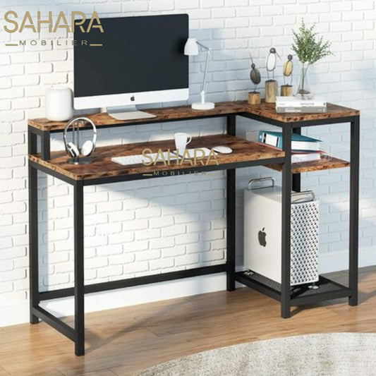 Bureau d'ordinateur avec Etagère de Rangement et Support d’écran Réf B2752
