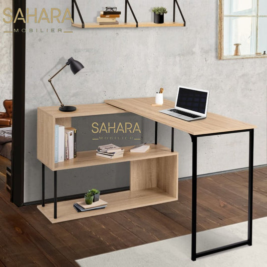 BUREAU D'ANGLE ÉTAGÈRE FORME S DESIGN INDUSTRIEL Réf B2755