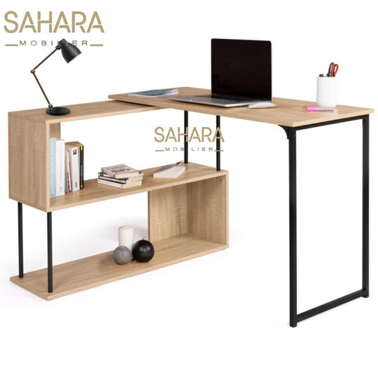 BUREAU D'ANGLE ÉTAGÈRE FORME S DESIGN INDUSTRIEL Réf B2755