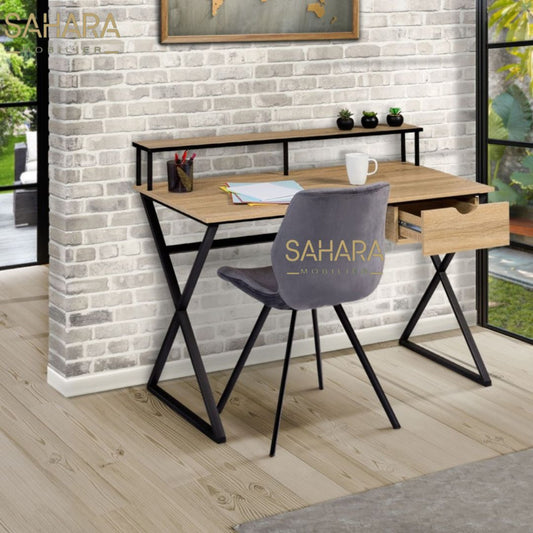 BUREAU 1 TIROIR PIEDS CROISÉS DESIGN INDUSTRIEL Réf B2758