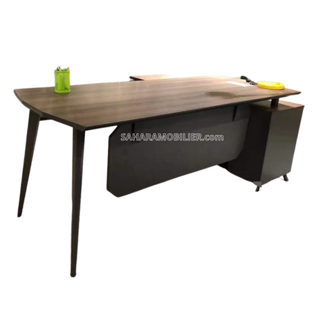 Bureau avec retour fixe sur caisson piètements en métal 