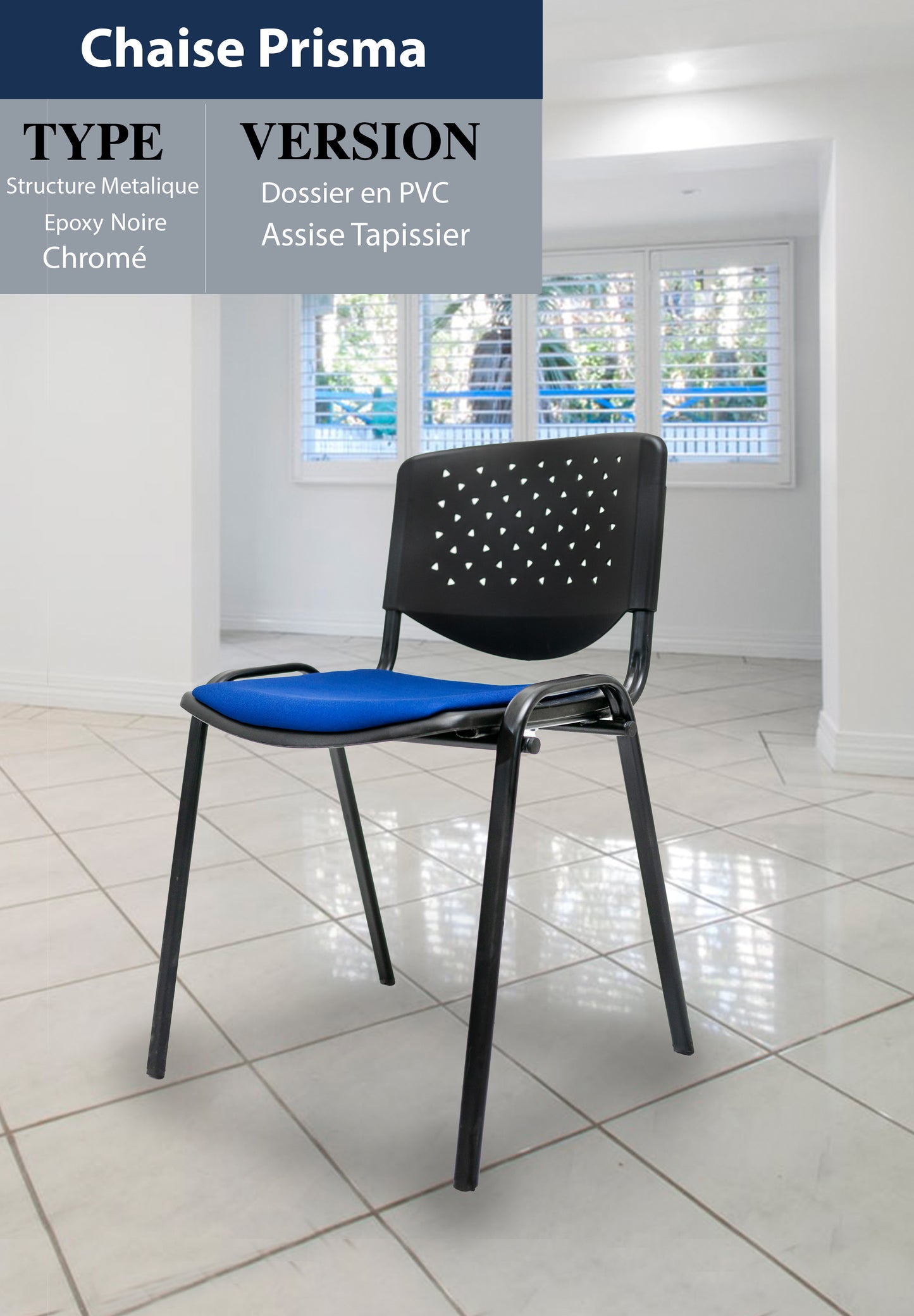 Chaise PRISMA structure métallique EPOXY NOIR  Réf. B2096