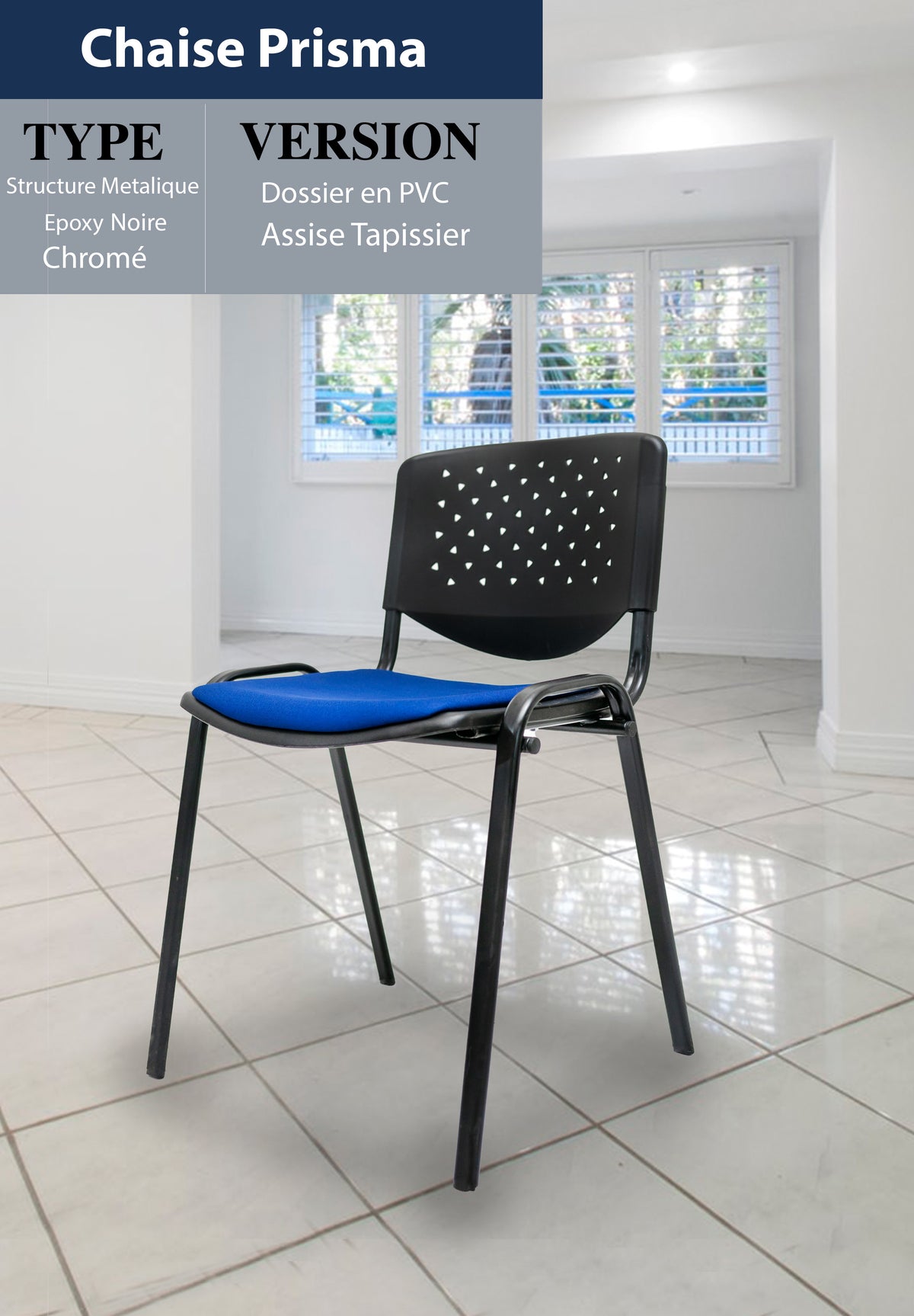 Chaise PRISMA structure métallique EPOXY NOIR Réf. B2096 – Sahara Mobilier