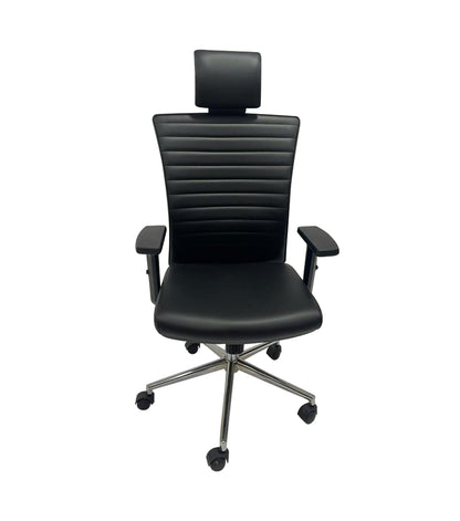 Fauteuil de bureau en simili cuir noir avec accoudoirs en PU sur 5 branches chromé