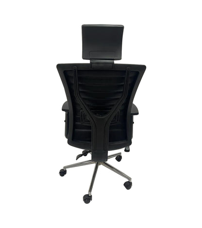 Fauteuil de bureau en simili cuir noir avec accoudoirs en PU sur 5 branches chromé