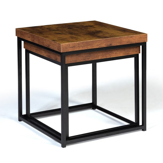 Lot de 2 tables basses gigognes industrielles effet bois vieilli Réf B2780