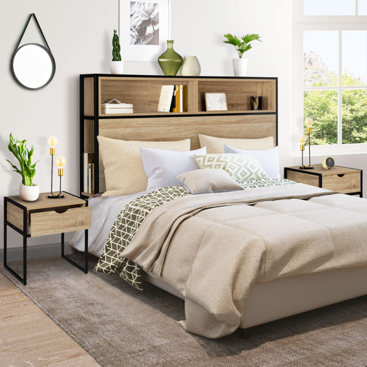 TÊTE DE LIT 165 CM + 2 TABLES DE CHEVET DETROIT DESIGN INDUSTRIEL Réf B2774
